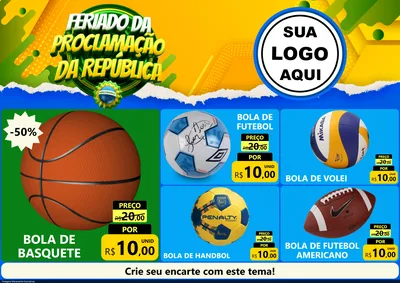 Modelo de Encarte para Encarte A4 Horizontal com o tema Feriado da Proclamação da República para Artigos Esportivos