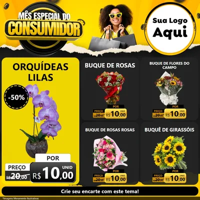 Modelo de Rede Social para Feed Facebook com o tema Mês Especial do Consumidor para Floricultura e jardim