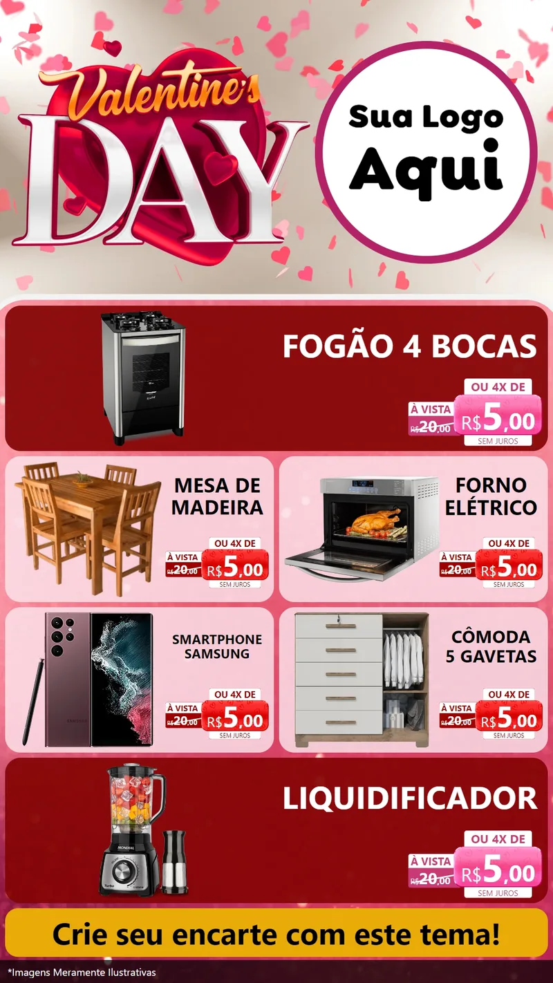 Modelo de TV para TV Vertical com o tema Valentine's Day para Móveis e Eletro