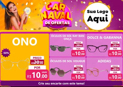 Modelo de Encarte para Encarte A4 Horizontal com o tema Carnaval de Ofertas para Óticas