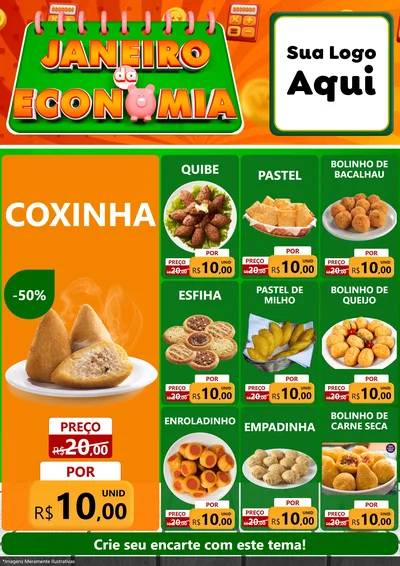 Modelo de Encarte para Encarte A4 Vertical com o tema Janeiro da Economia para Salgadaria