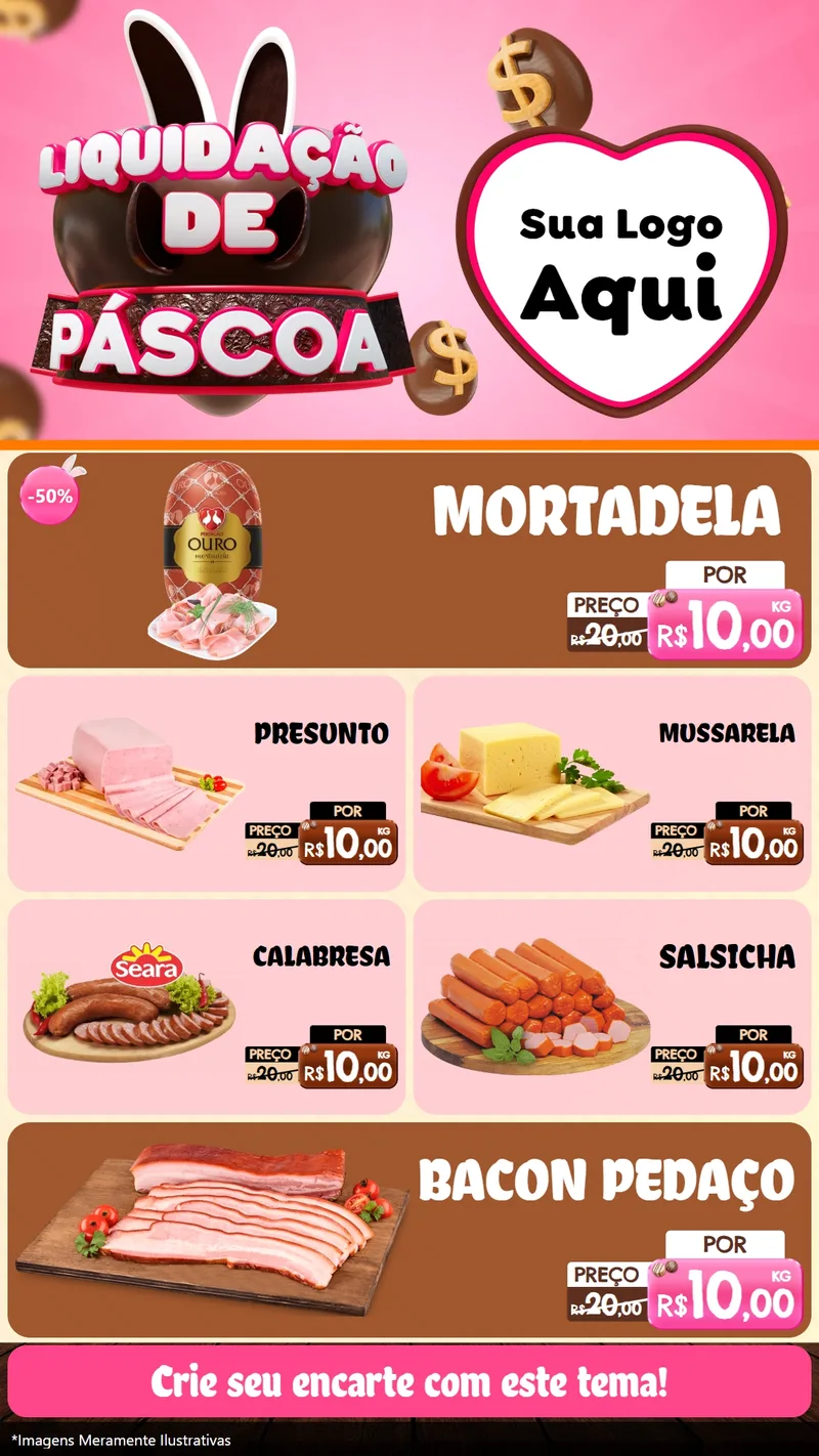 Modelo de TV para TV Vertical com o tema Liquidação de Páscoa para Frios e Laticínios