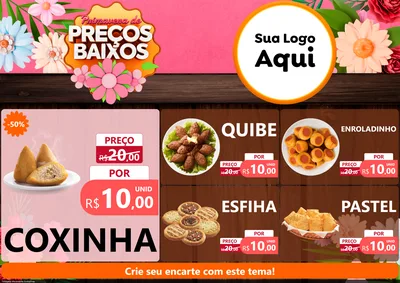 Modelo de Encarte para Encarte A4 Horizontal com o tema Primavera de Preços Baixos para Salgadaria