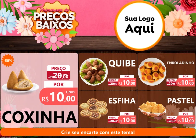Modelo de Encarte para Encarte A4 Horizontal com o tema Primavera de Preços Baixos para Salgadaria