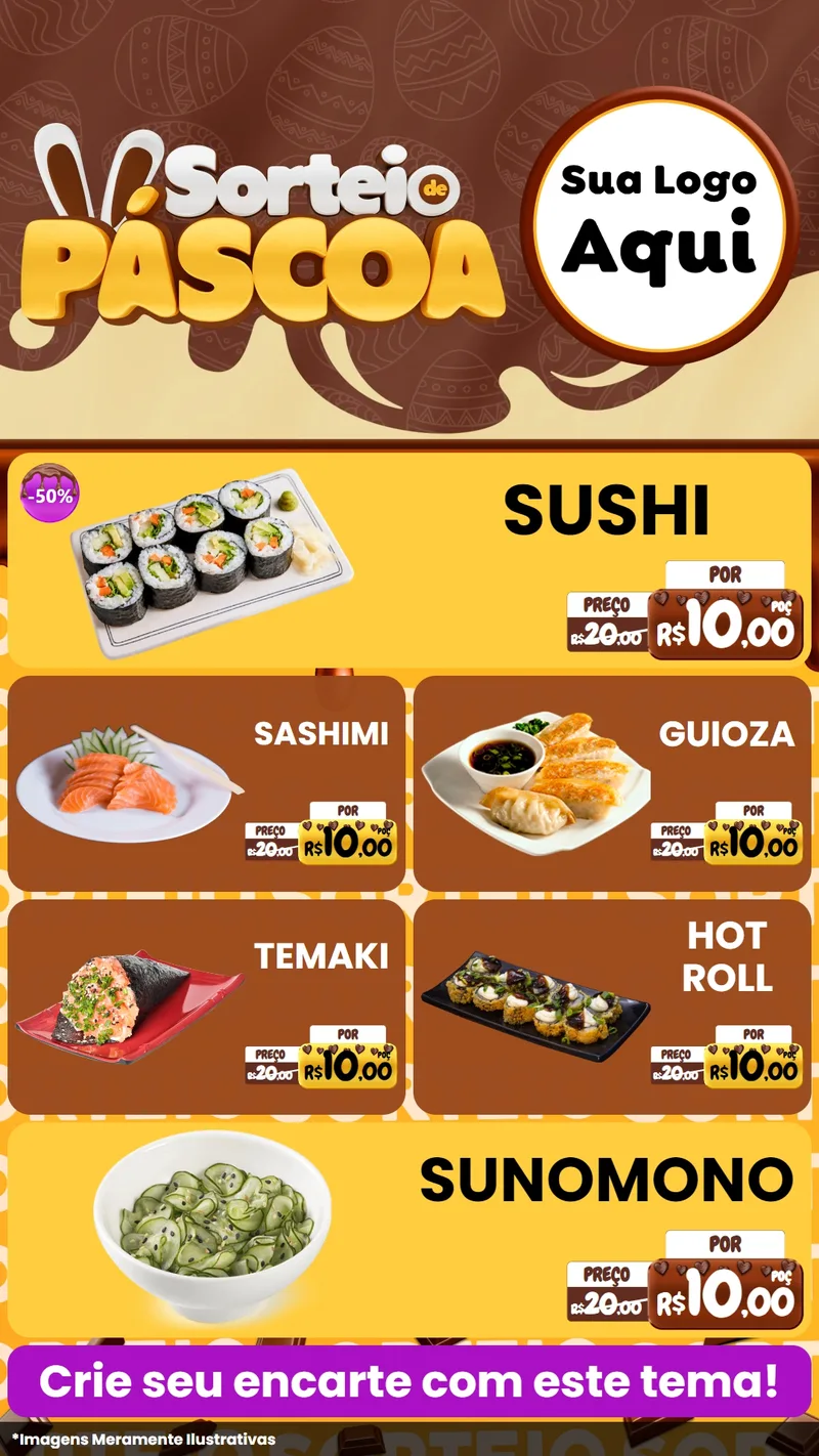 Modelo de TV para TV Vertical com o tema Sorteio de Páscoa para Comida japonesa