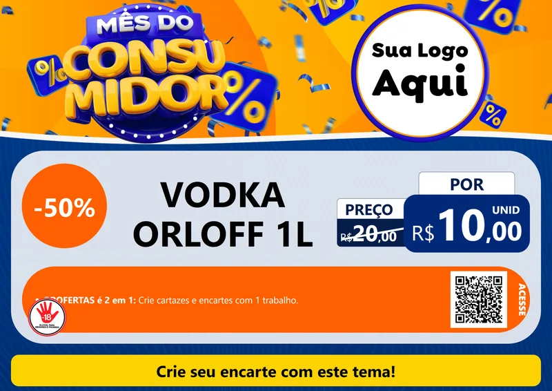 Modelo de Cartaz para Cartaz A4 Horizontal com o tema Mês do Consumidor para Distribuidora de bebidas