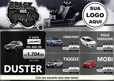 Modelo de Encarte para Encarte A4 Horizontal com o tema Black dos Sonhos para Concessionaria de Carros
