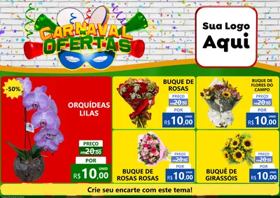Modelo de Encarte para Encarte A4 Horizontal com o tema Carnaval de Ofertas para Floricultura e jardim