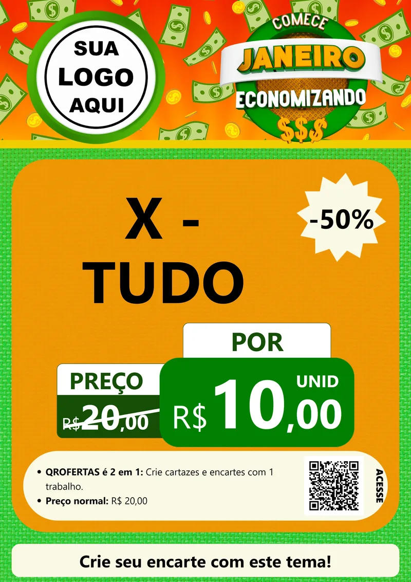 Modelo de Cartaz para Cartaz A4 Vertical com o tema Comece Janeiro Economizando para Hamburgueria