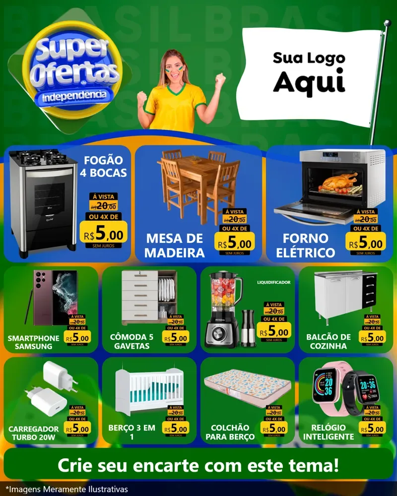 Modelo de Rede Social para Feed Instagram com o tema Super Ofertas de Independência para Móveis e Eletro