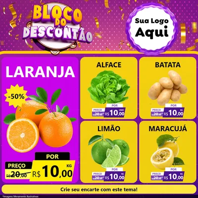 Modelo de Rede Social para Feed Facebook com o tema Bloco do Descontão para Hortifrúti