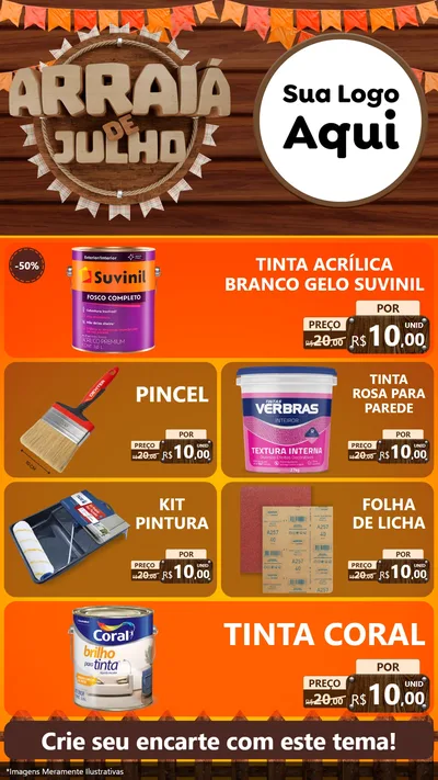 Modelo de TV para TV Vertical com o tema Arraiá de Julho - Junina para Tintas e Ferramentas