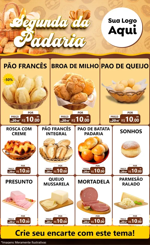 Modelo de Encarte para Encarte Grande com o tema Segunda da Padaria para Padaria