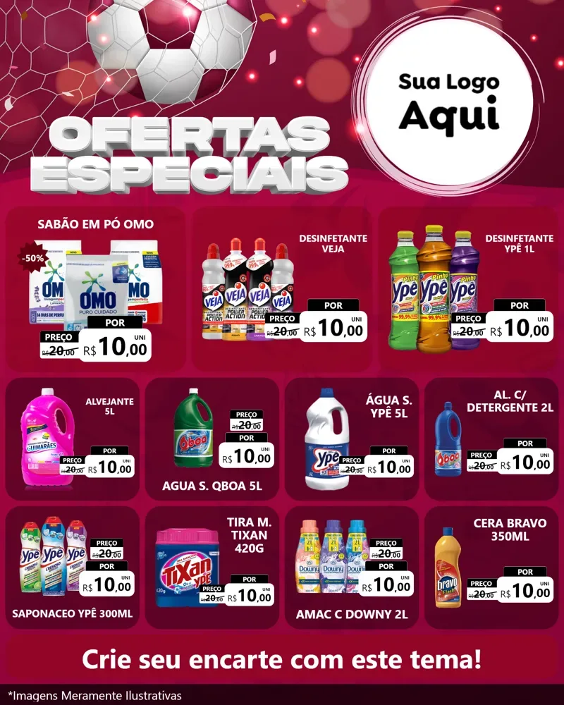 Modelo de Rede Social para Feed Instagram com o tema Ofertas Especiais - Futebol para Produtos de Limpeza