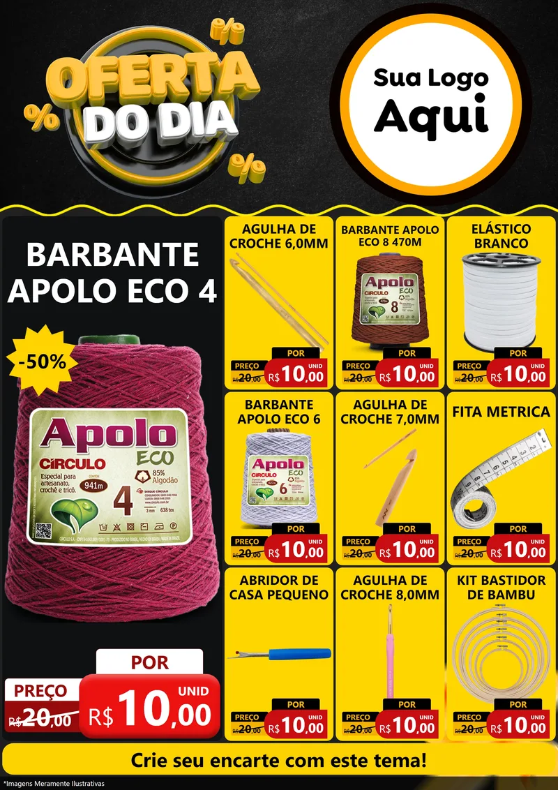 Modelo de Encarte para Encarte A4 Vertical com o tema Oferta Do Dia para Armarinho e Aviamentos