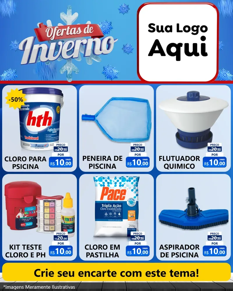 Modelo de Rede Social para Feed Instagram com o tema Ofertas de Inverno para Produtos para Piscina