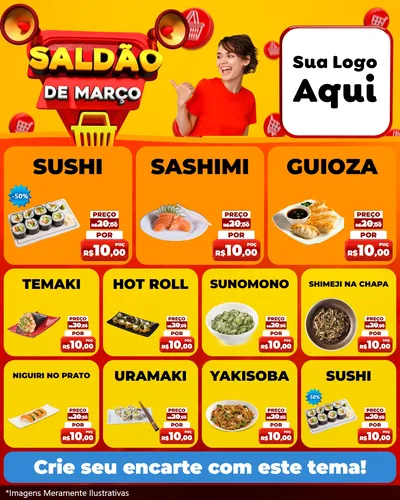 Modelo de Rede Social para Feed Instagram com o tema Saldão de Março para Comida japonesa
