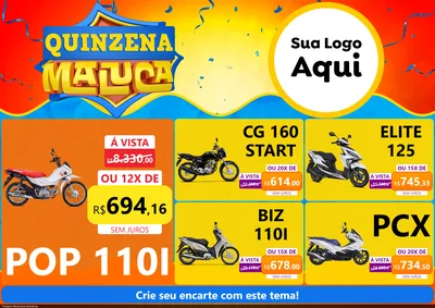 Modelo de Encarte para Encarte A4 Horizontal com o tema Quinzena Maluca para Concessionaria de Motos