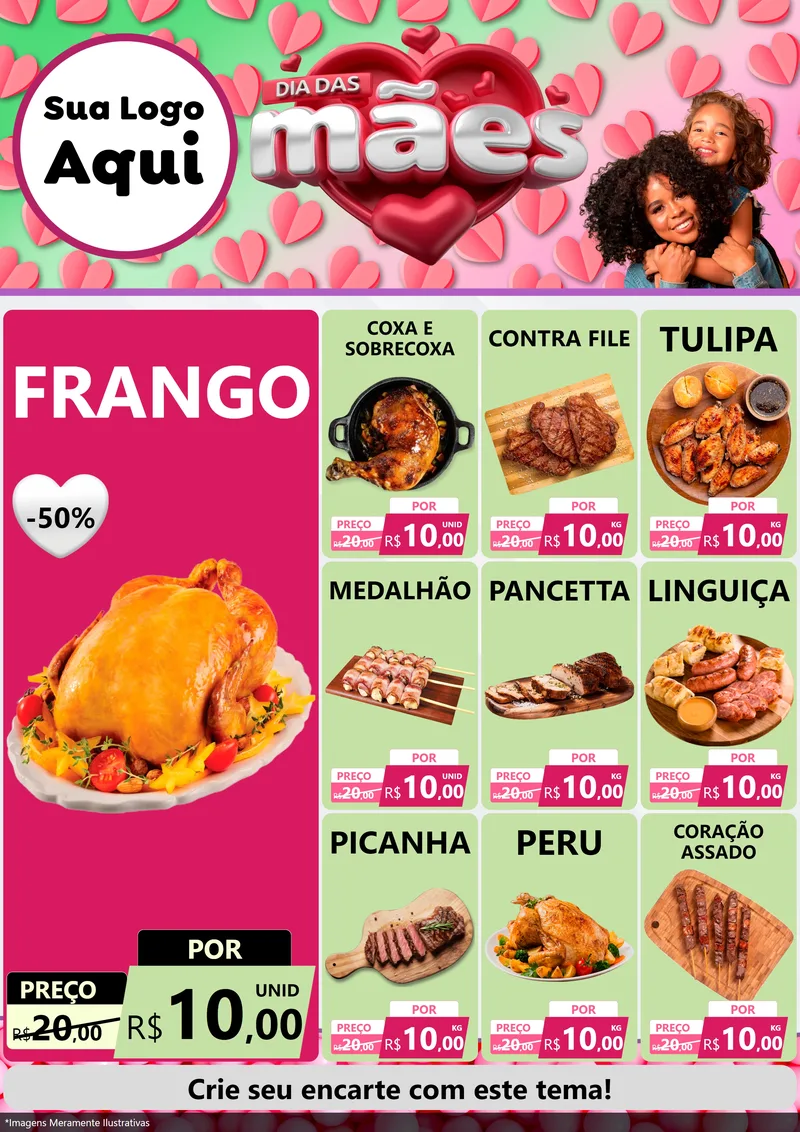 Modelo de Encarte para Encarte A4 Vertical com o tema Dia das Mães para Assados