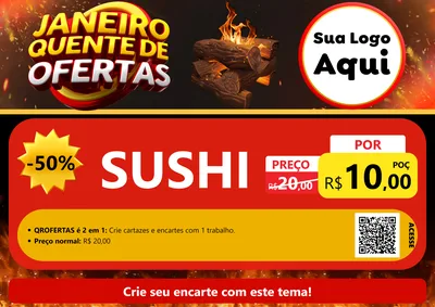 Modelo de Cartaz para Cartaz A4 Horizontal com o tema Janeiro Quente de Ofertas para Comida japonesa