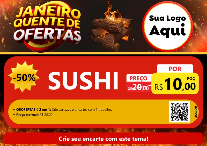 Modelo de Cartaz para Cartaz A4 Horizontal com o tema Janeiro Quente de Ofertas para Comida japonesa