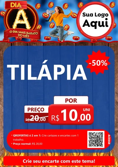 Modelo de Cartaz para Cartaz A4 Vertical com o tema Dia A - O Dia Mais Barato Do Mês para Peixaria