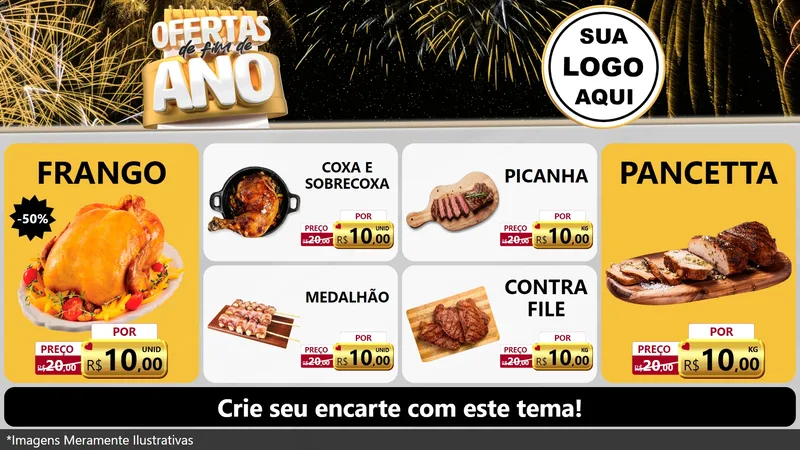 Modelo de TV para TV Horizontal com o tema Ofertas de Fim de Ano para Assados