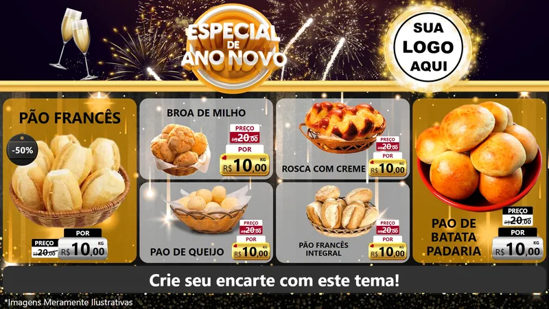 Modelo de TV para TV Horizontal com o tema Especial de Ano Novo para Padaria