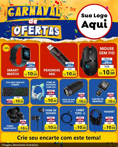Modelo de Rede Social para Feed Instagram com o tema Carnaval de Ofertas para Informática