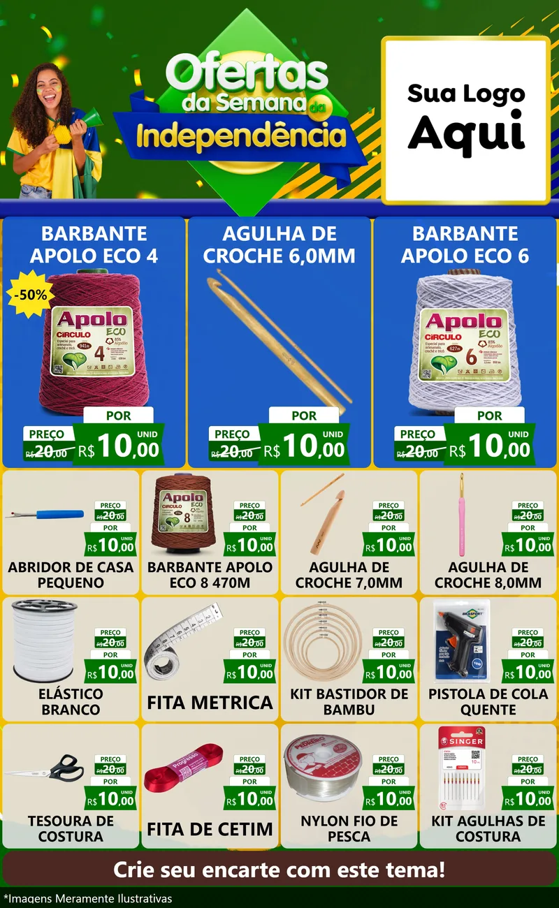 Modelo de Encarte para Encarte Grande com o tema Ofertas da Semana da Independência para Armarinho e Aviamentos