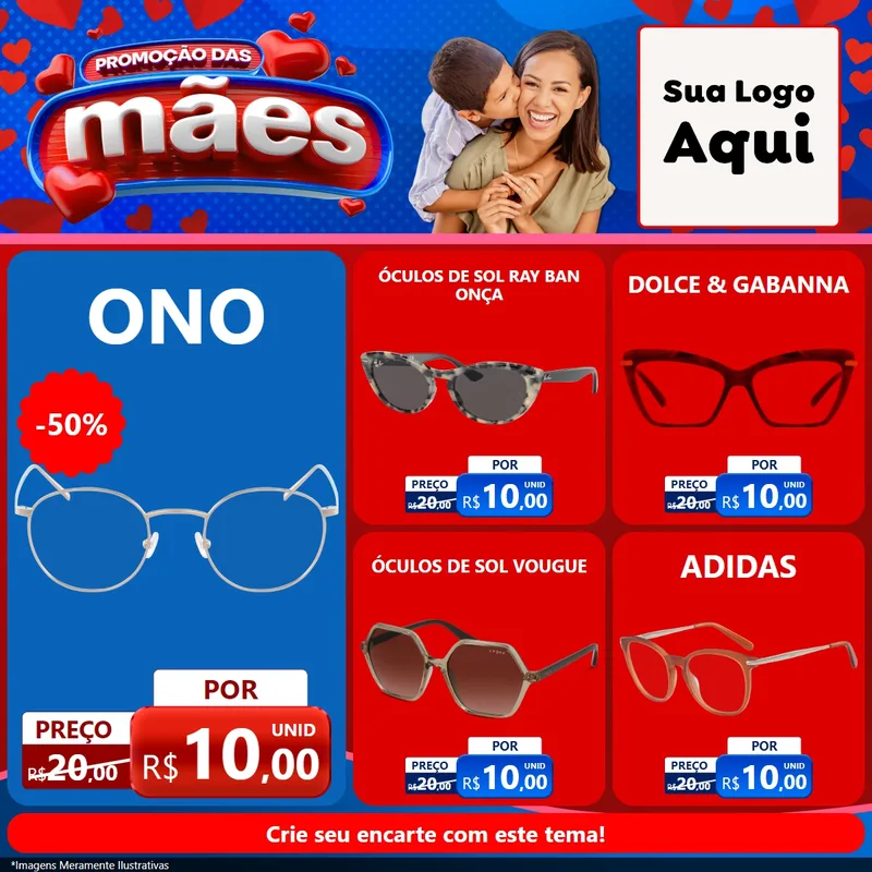 Modelo de Rede Social para Feed Facebook com o tema Promoção das Mães para Óticas