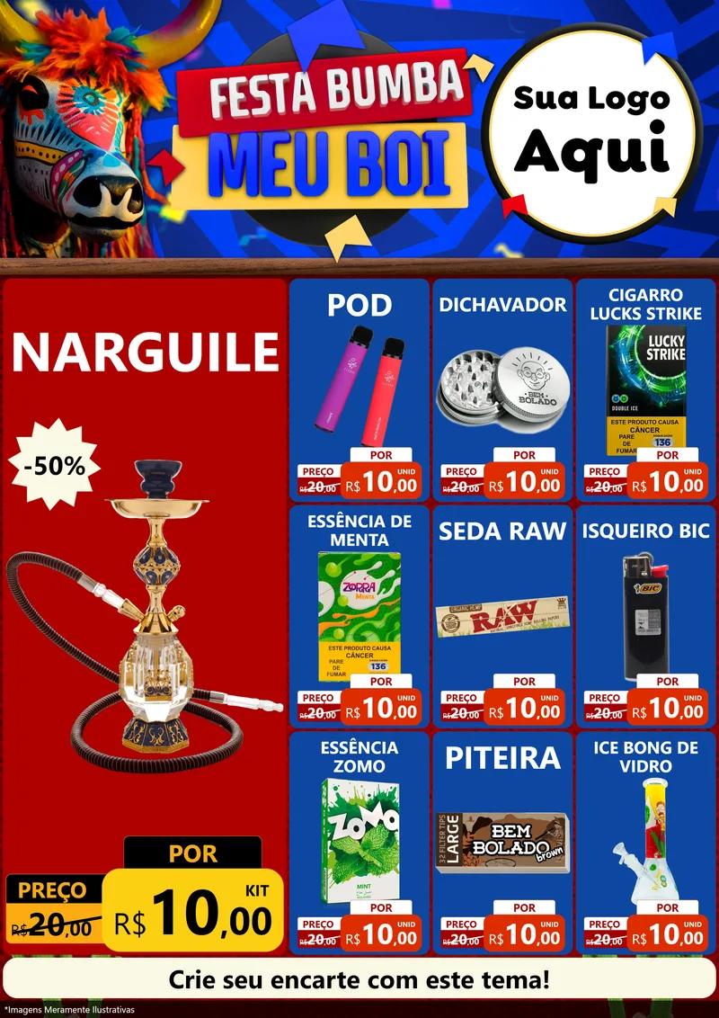 Modelo de Encarte para Encarte A4 Vertical com o tema Festa Bumba meu Boi para Tabacaria