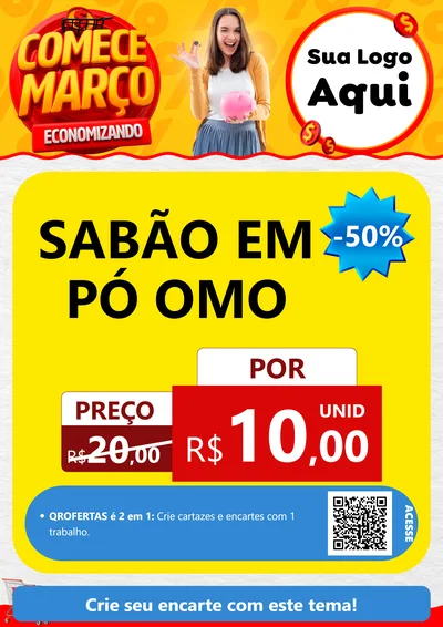 Modelo de Cartaz para Cartaz A4 Vertical com o tema Comece Março Economizando para Produtos de Limpeza