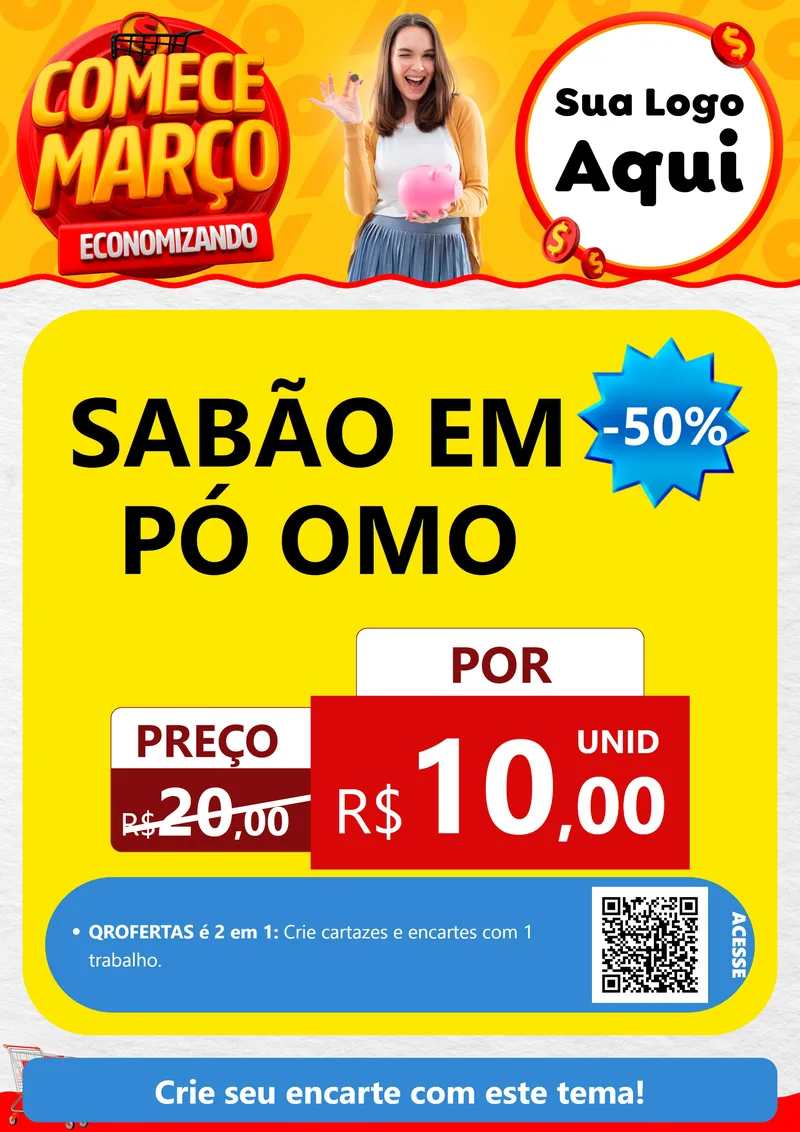 Modelo de Cartaz para Cartaz A4 Vertical com o tema Comece Março Economizando para Produtos de Limpeza