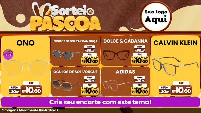 Modelo de TV para TV Horizontal com o tema Sorteio de Páscoa para Óticas