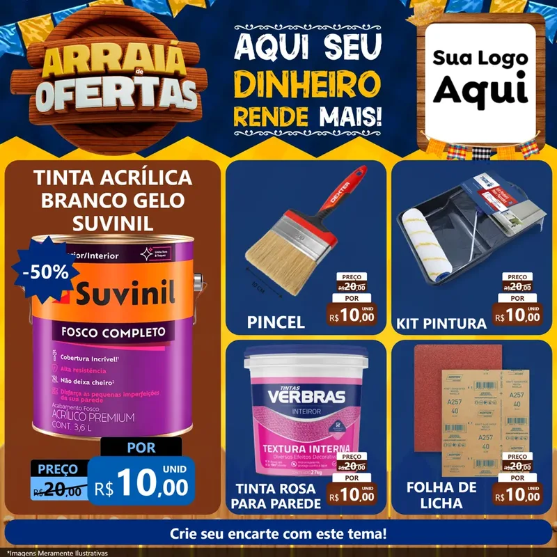 Modelo de Rede Social para Feed Facebook com o tema Arraiá de Ofertas - Junina para Tintas e Ferramentas