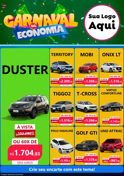 Modelo de Encarte para Encarte A4 Vertical com o tema Carnaval da Economia para Concessionaria de Carros