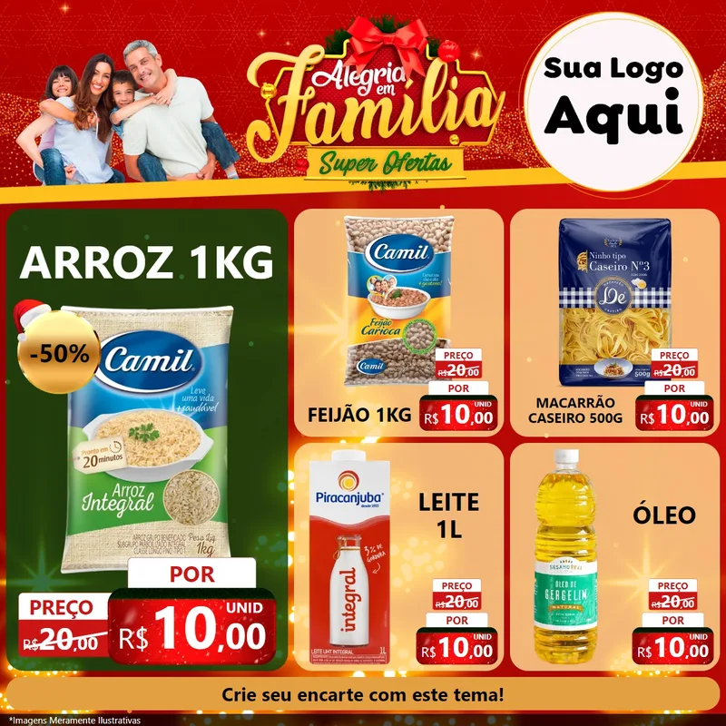 Modelo de Rede Social para Feed Facebook com o tema Alegria em Família Super Ofertas - Natal para Supermercado