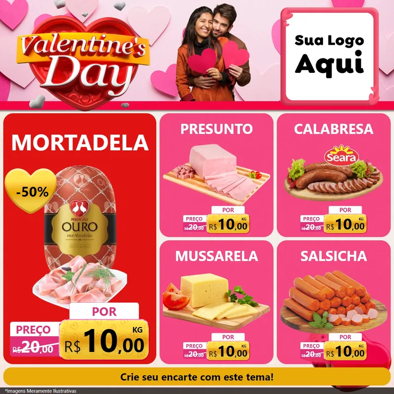 Modelo de Rede Social para Feed Facebook com o tema Valentine's Day para Frios e Laticínios