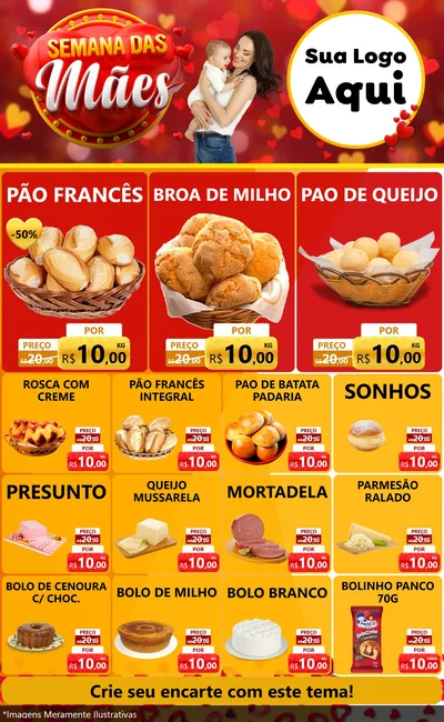 Modelo de Encarte para Encarte Grande com o tema Semana das Mães para Padaria