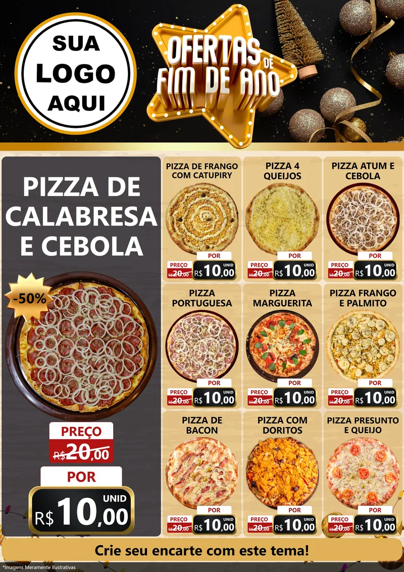 Modelo de Encarte para Encarte A4 Vertical com o tema Ofertas de Fim de Ano para Pizzaria