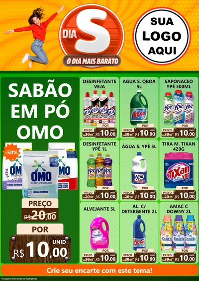 Modelo de Encarte para Encarte A4 Vertical com o tema Dia S - O Dia Mais Barato para Produtos de Limpeza