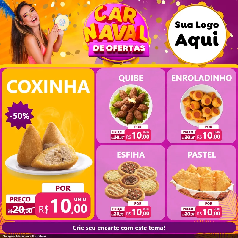 Modelo de Rede Social para Feed Facebook com o tema Carnaval de Ofertas para Salgadaria