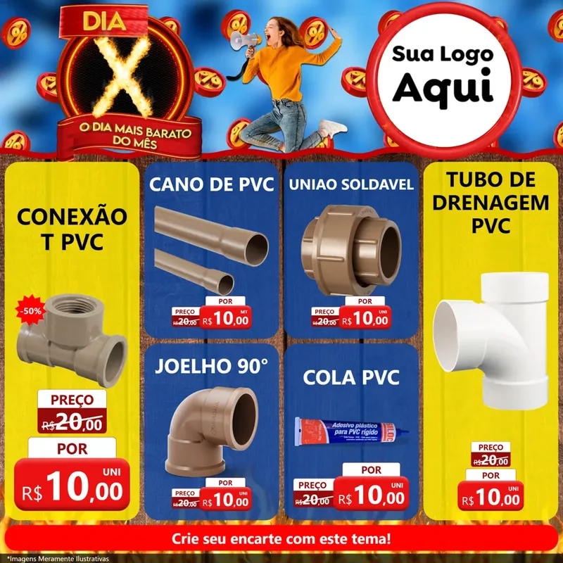 Modelo de Rede Social para Feed Facebook com o tema Dia X - O Dia Mais Barato Do Mês para Tubos e conexões