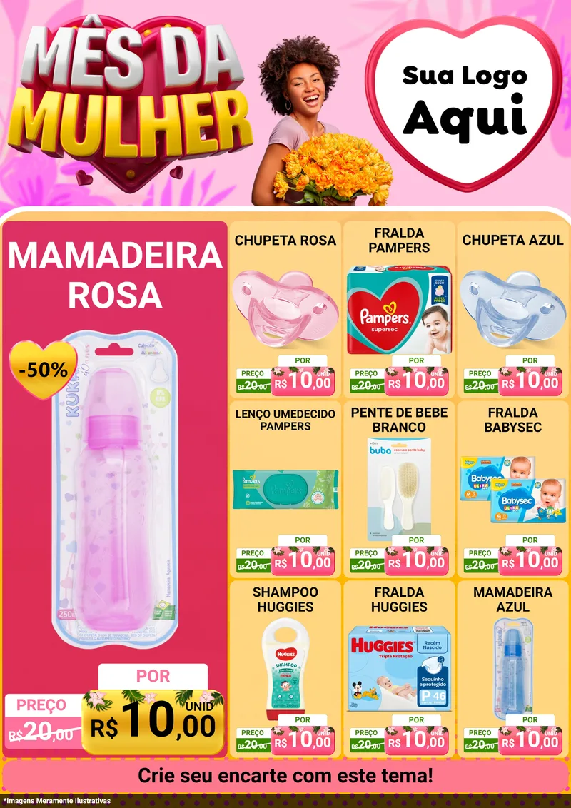Modelo de Encarte para Encarte A4 Vertical com o tema Mês da Mulher para Bebês
