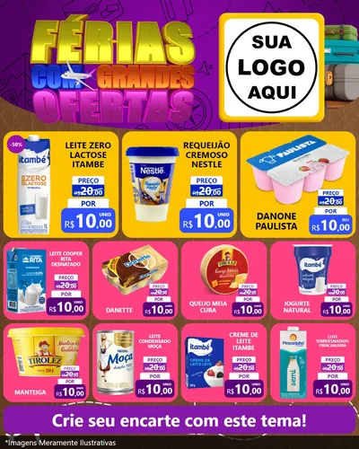 Modelo de Rede Social para Feed Instagram com o tema Férias com Grandes Ofertas para Frios e Laticínios