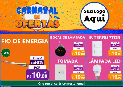 Modelo de Encarte para Encarte A4 Horizontal com o tema Carnaval de Ofertas para Materiais Elétricos