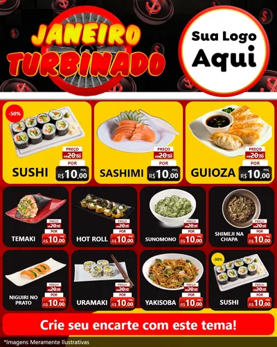 Modelo de Rede Social para Feed Instagram com o tema Janeiro Turbinado para Comida japonesa