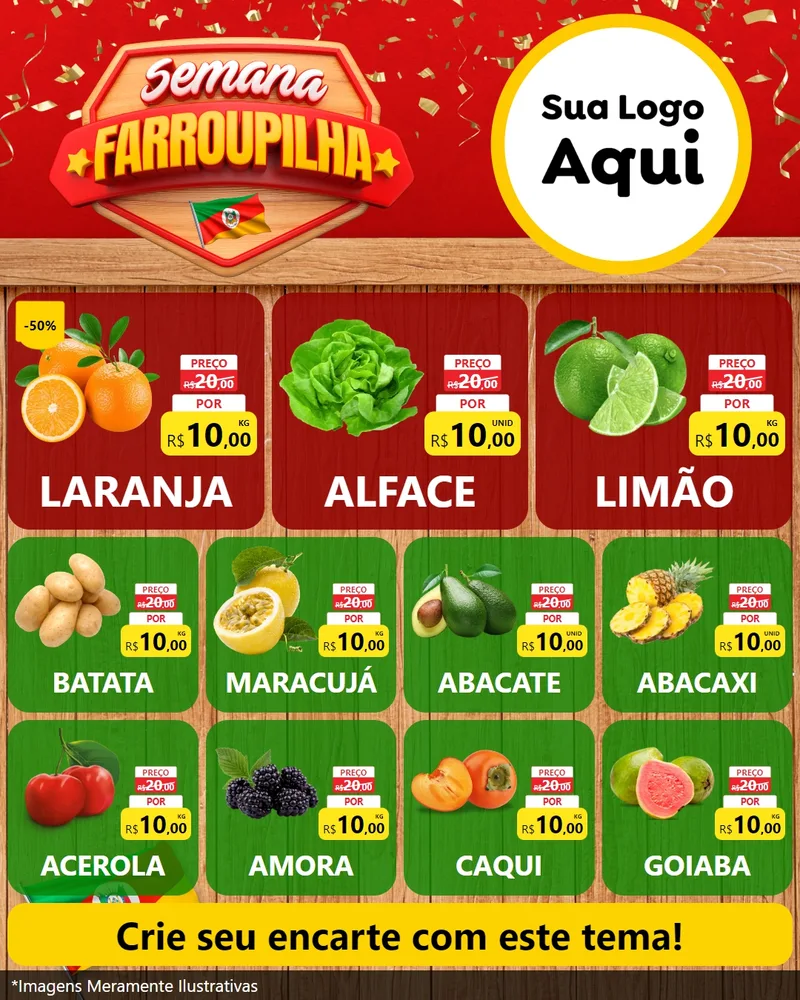 Modelo de Rede Social para Feed Instagram com o tema Semana Farroupilha para Hortifrúti