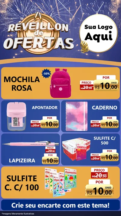 Modelo de TV para TV Vertical com o tema Réveillon de Ofertas para Papelaria